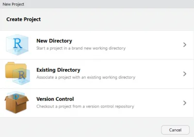 Screenshot: the RStudio project menu with Version Control selected