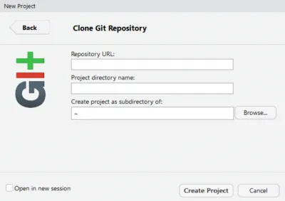 Screenshot: the Git repository window in RStudio